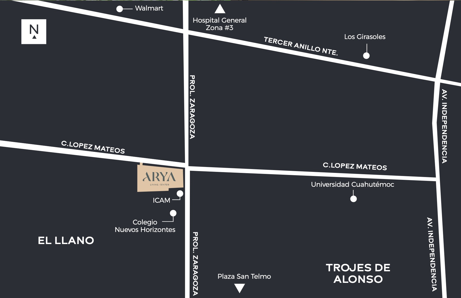Mapa completo de ubicación de ARYA Living Center en Aguascalientes